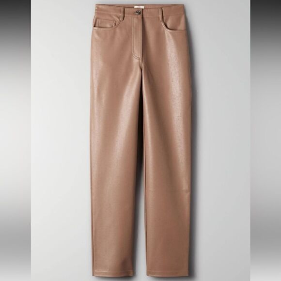 Aritzia Wilfred The Melina Faux Leather Tan Pants Straight Leg Size 4 - Picture 7 of 12